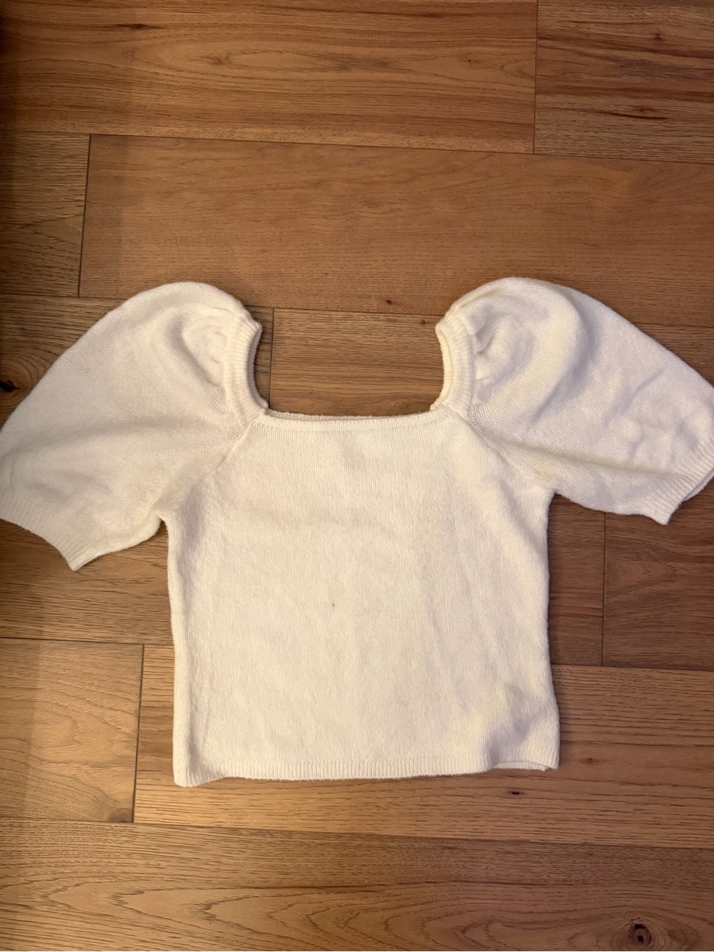 English Factory Cream Puff-Sleeve Square Neck Sweater